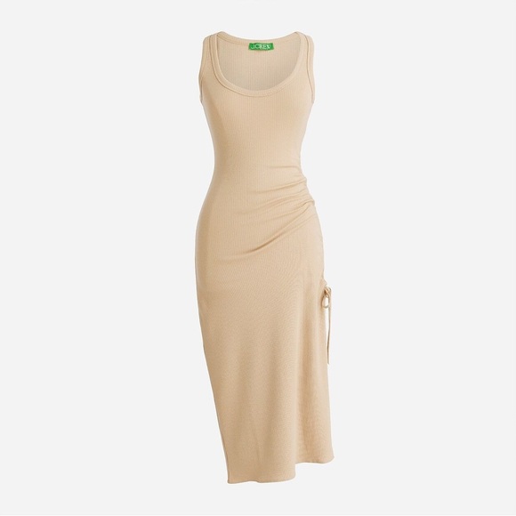 RUCHED MIDI DRESS IN VINTAGE RIB khaki - Picture 1 of 8